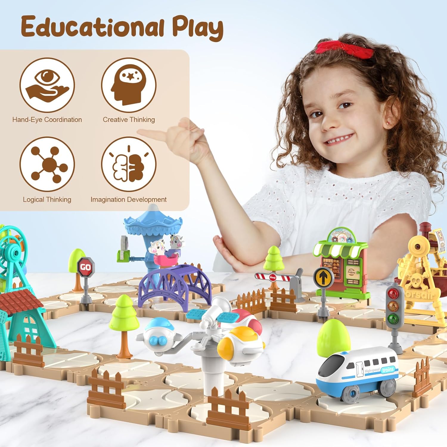 DIY 퍼즐 트랙 자동차 세트 조립 장면 레일 기차 학 - Kids Education Learning 리뷰 및 가격
